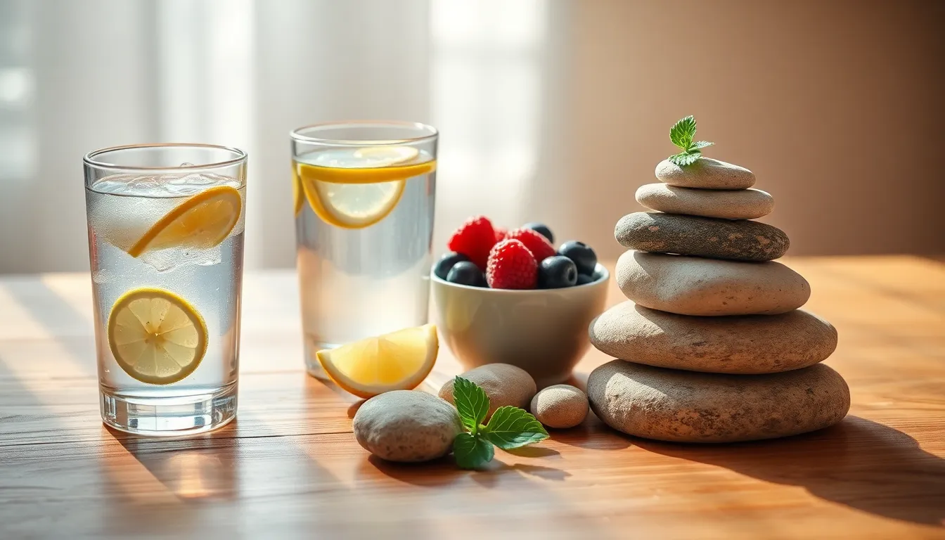 침실에서 편안하게 잠든 사람의 모습, 수면 테크 기기들이 주변에 배치되어 있음